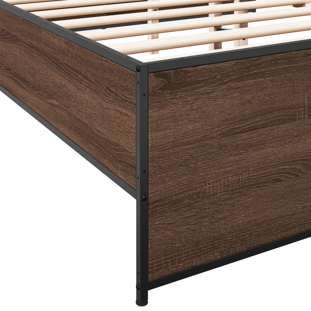 Brown Oak Effect Bed Frame 120 x 200 cm Wood Based Panel & Metal