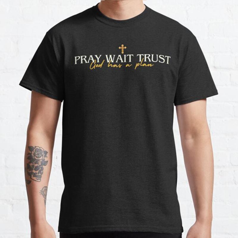 

Plus Size S-3XL Pray Wait Trust God Has A Plan Printed T-shirt Men s Tops Fashion Clothes Tees XXXL чорний