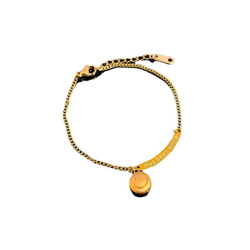Smiley Face Letter Round Bead Temperament Lucky Minimalist Chain Bracelet Female Retro Girlfriend