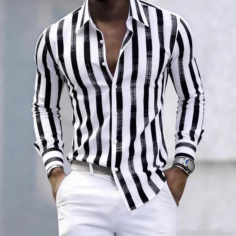 Camicia Casual da Uomo a Maniche Lunghe a Righe