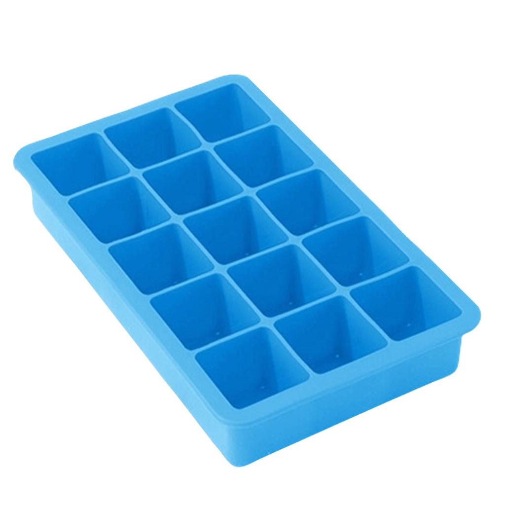Silicone Large Ice Cube Tray Mold Flexible Non-Stick Ice Maker with 15 Large Square Compartments for Home Kitchen Freezer Use