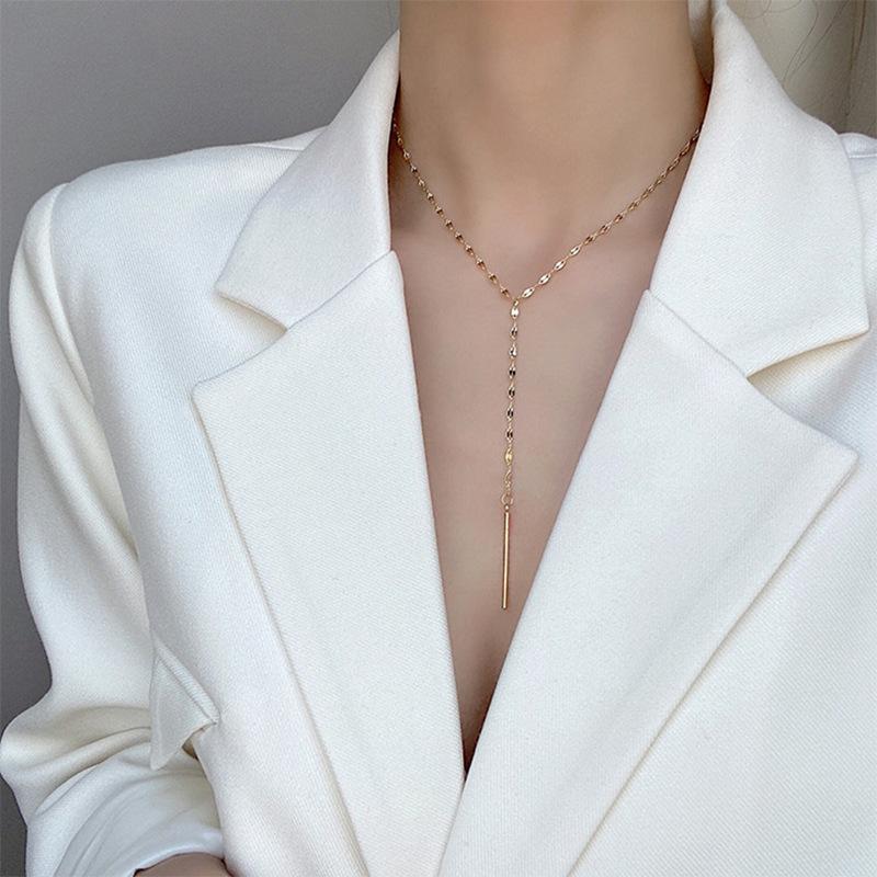 Luxury Stainless Steel Pendant Choker Necklace for Women Minimalist Bamboo Chain Women Stainless Steel Necklace