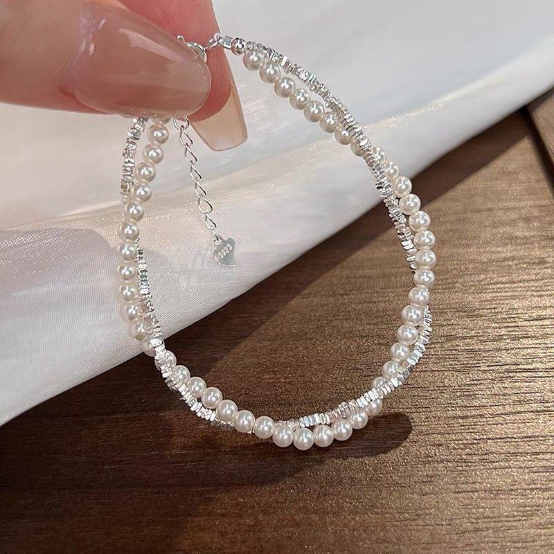 Pearl and Silver Double-layer Bracelet for Women, A New and Exquisite 2026 Design, Perfect As A Gift for Your Girlfriend.