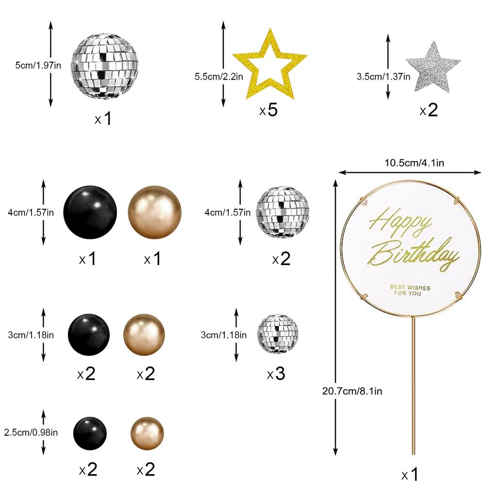 Man Cake Toppers Happy Birthday Cake Topper Black Gold Balls Cake Decorations for Birthday Wedding Baby Shower Party Decoration