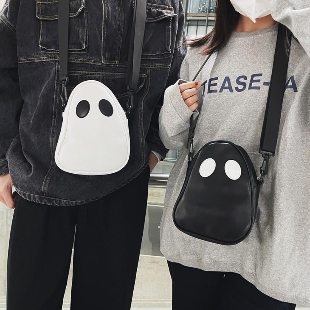 PU Leather Ghost Crossbody Bag Black And White Halloween Mini Bag Cute Shoulder Bag  Daily Use