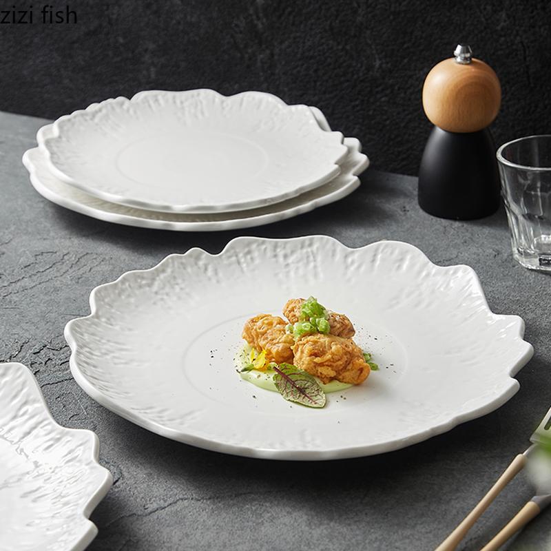 Stone Pattern Irregular Ceramic Dinner Plate Restaurant Salad Plate Dessert Snack Plate Pasta Plates Specialty Tableware