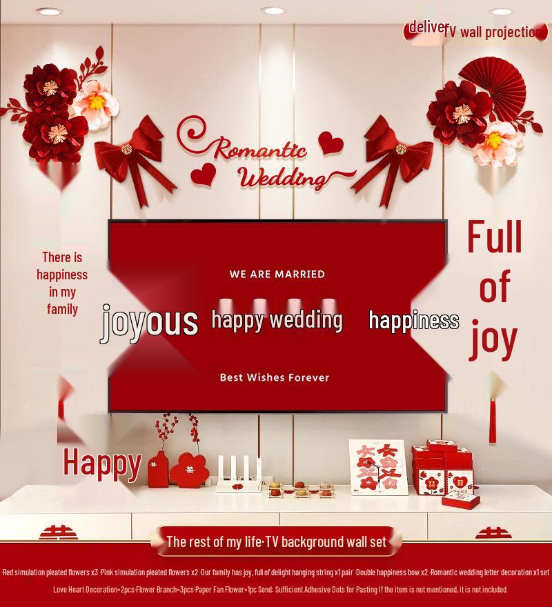 Wedding TV Background Wall Decoration - Double Happiness Bedroom Set