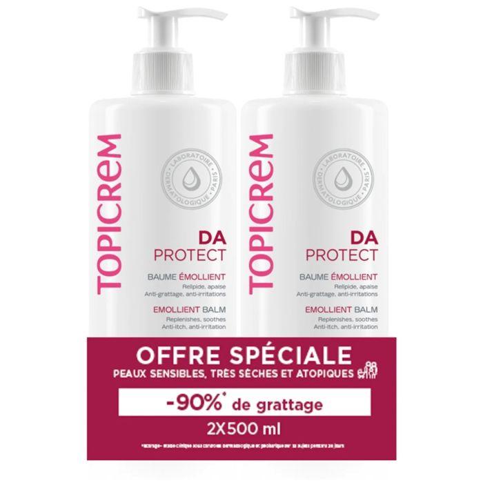 Baume Émollient - Topicrem - Lot de 2 x 500ml - Peaux sensibles - Sans parfum - Huile de lin