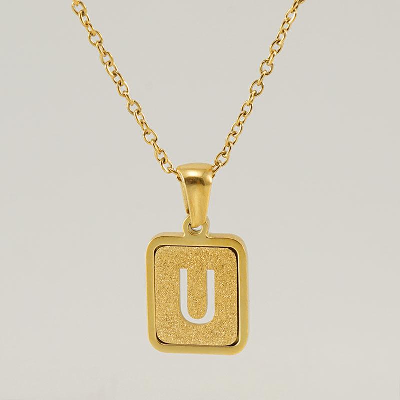 26-Letter Gold Sand Pendant Necklace for Women: Summer Collection, European/American Style, Titanium Steel, and 18K Stainless Steel Clavicle Chain.