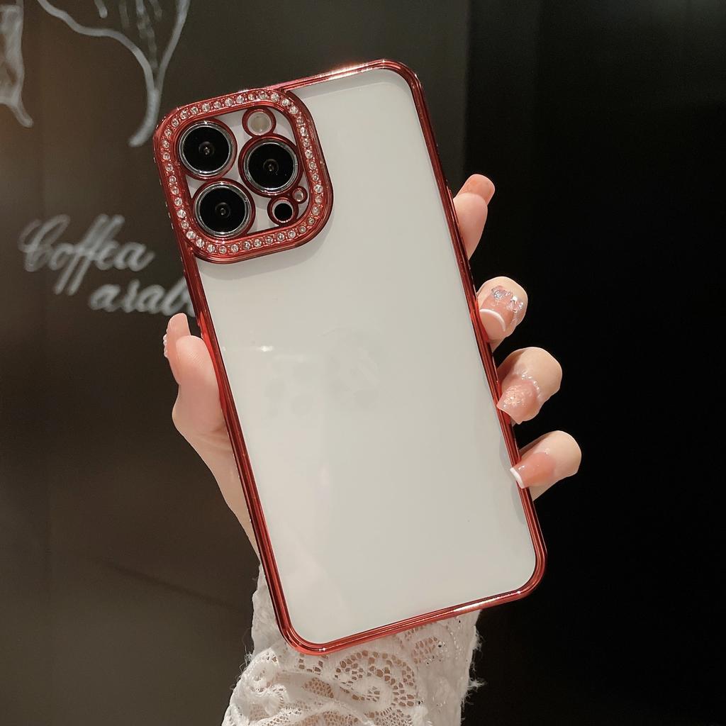 Electroplated TPU single row drill, suitable for iPhone13ProMax mobile phone case, Apple 11/12 diamond lens transparent case