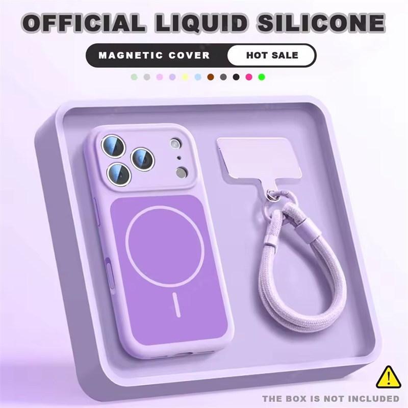 Wrist Strap Magnetic Phone Case For iPhone 17 Air 14 15 16 13 Pro Max Magsafe Liquid Lanyard Protector Cover