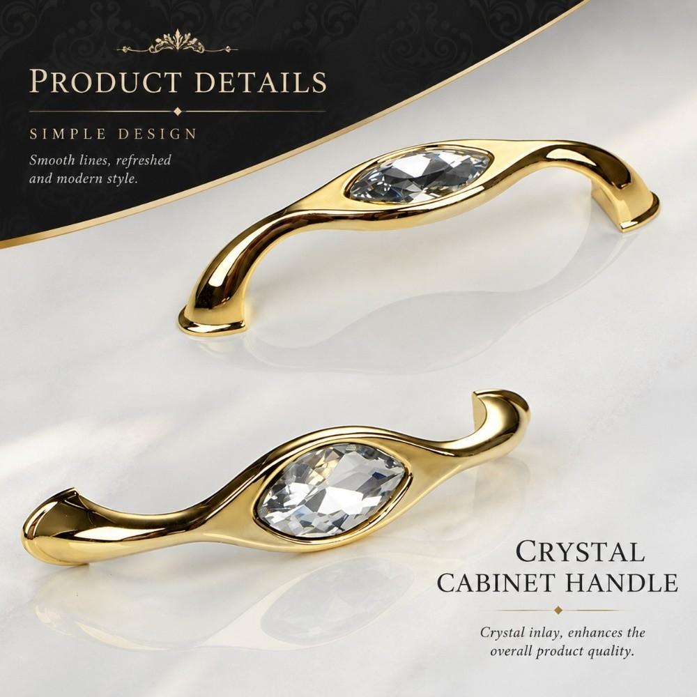 Polished Crystal Cabinet Handle Shiny Furniture Knob Gold Drawer Pull Wardrobe Furniture Cabinet
