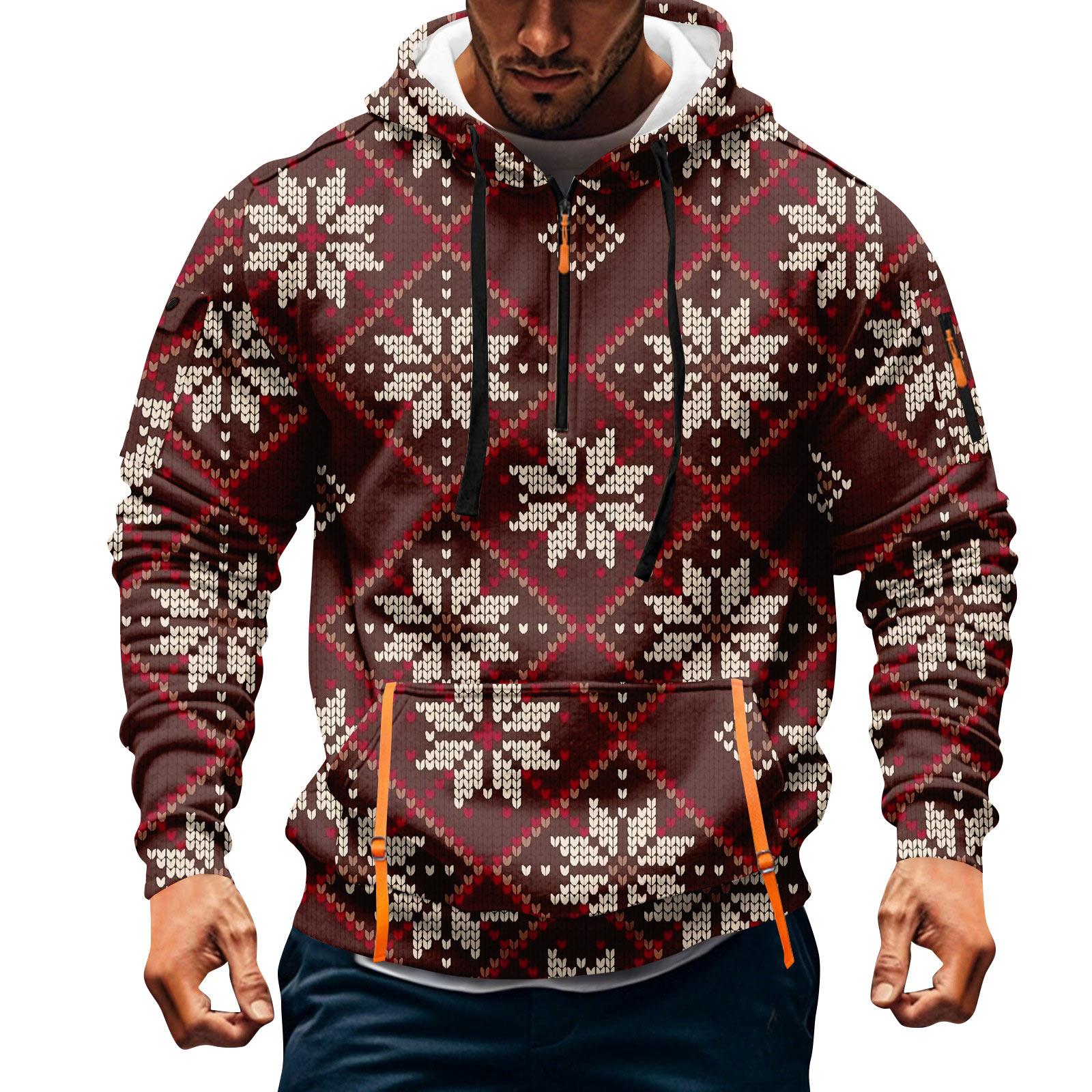 

Мужская толстовка с капюшоном на молнии до середины, повседневная спортивная с рождественским принтом XXL красный