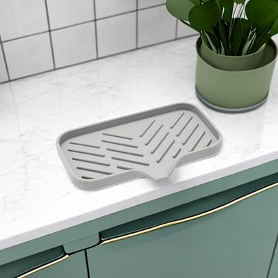 Drain Mat Silicone Multiple Usage Anti-skid with Drain Spout Easy Cleaning Leakproof Kitchen Counter Sink Organizer Sponge Holder Bathroom Soap Dish