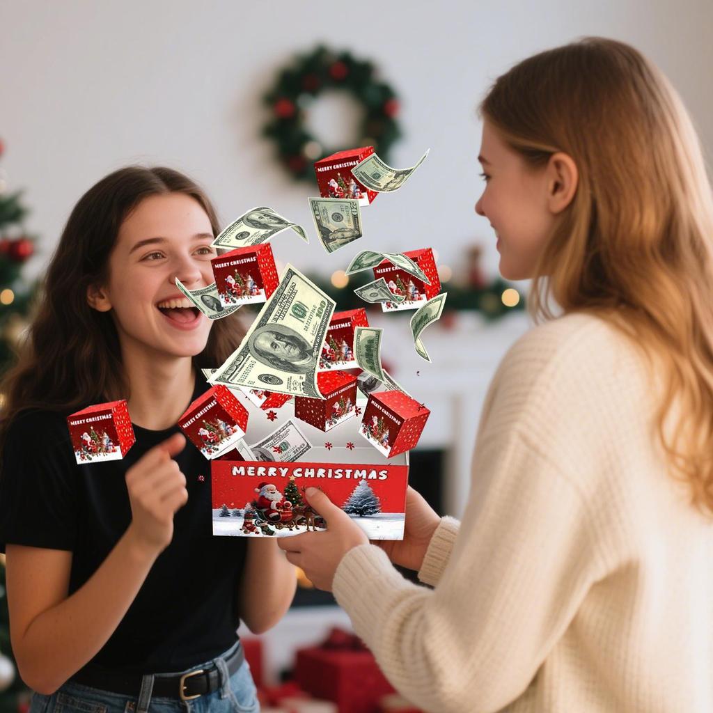 Christmas Exploding Box For Money Holiday Folding Pop-Up Cash Holder Box Reusable Festive Case For Jewelry Cash Holiday Events