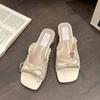 Coarse heel bow shoes women's summer outer wear holiday open-toed slope heel cool slippers