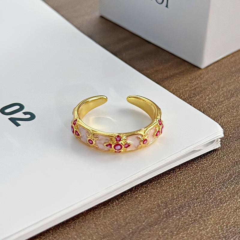 Retro Medieval Gradual Change Enamel Drop Glaze Opening Ring Women'S Niche Design Sense Light Luxury Sweet Cool Index Finger Ring