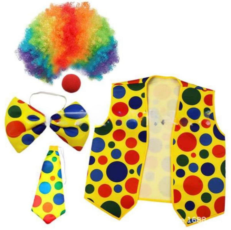 Clown Dress Up Performance Costume Colorful Rainbow Fans Exploding Head Wig Curly Hair Cover Headgear Clown Cos