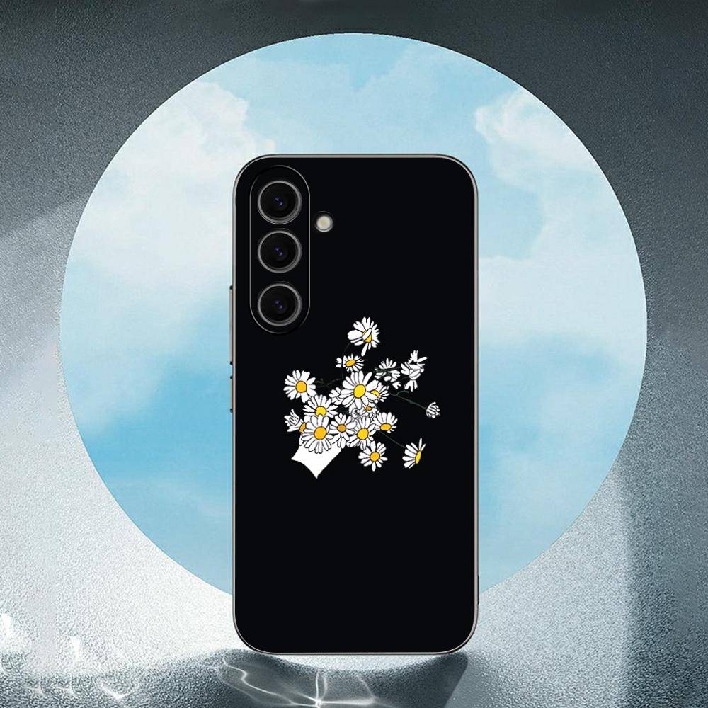 Daisy Flower For Samsung Galaxy S23 S24 S25 Ultra S22 Plus S21 Black Soft Case Waterproof Soft Case