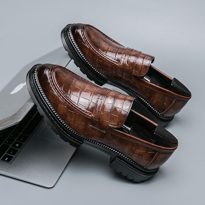 Four Seasons Trendy Men's Fashion Leather Slip-on Loafers with Thick Sole
