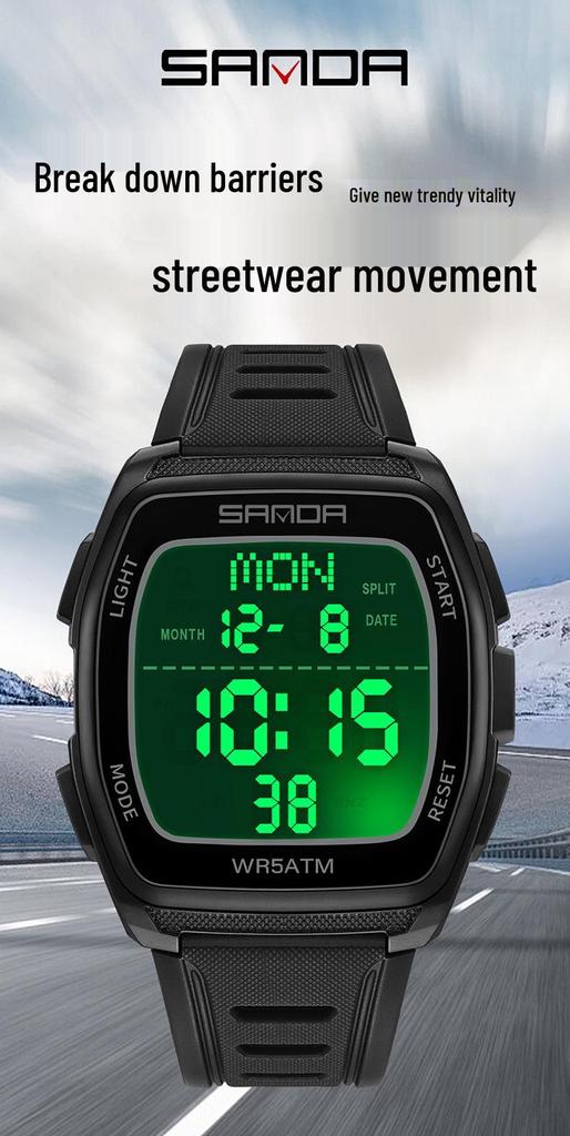 Sanda Men's Barrel Dual-Time Waterproof Sports Watch with Large Dial