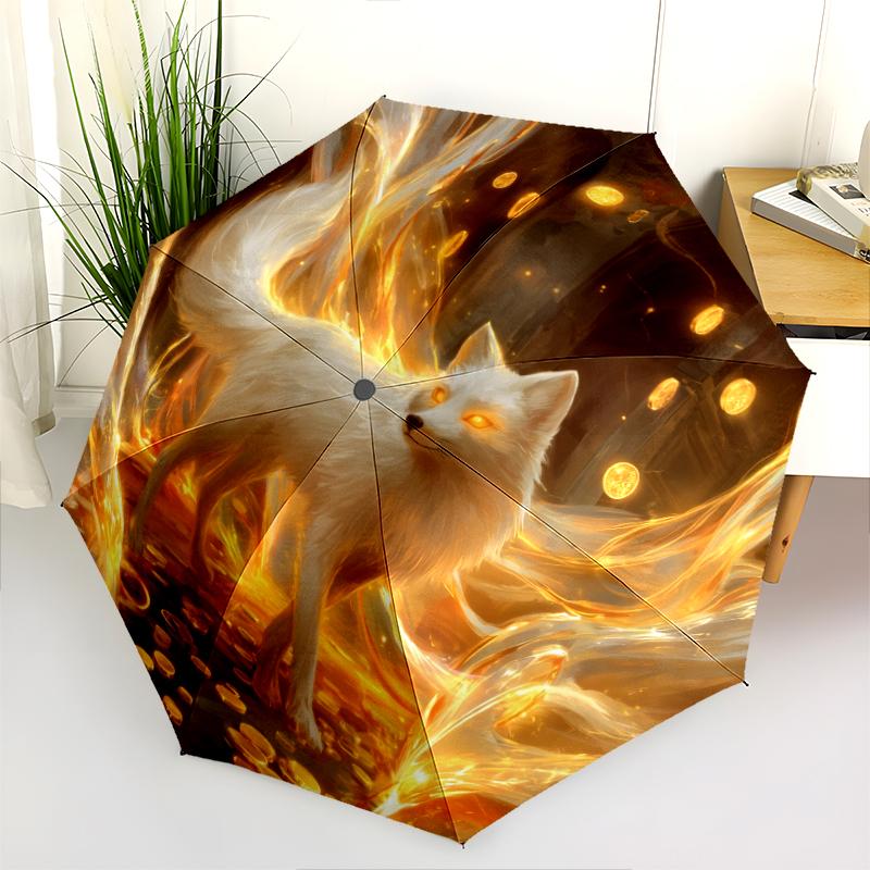 Fuchs-Muster, automatisch faltbarer Regenschirm, tragbares und faltbares Design, 8 Schirmrippen, ein Weihnachts- oder Geburtstagsgeschenk.