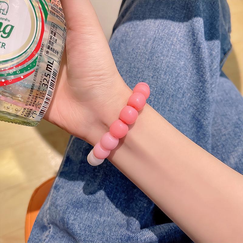 Girls' Buddha Beads Bracelet: Soft Bodhi Seed, Blush Gradient, Ice Transparent Design