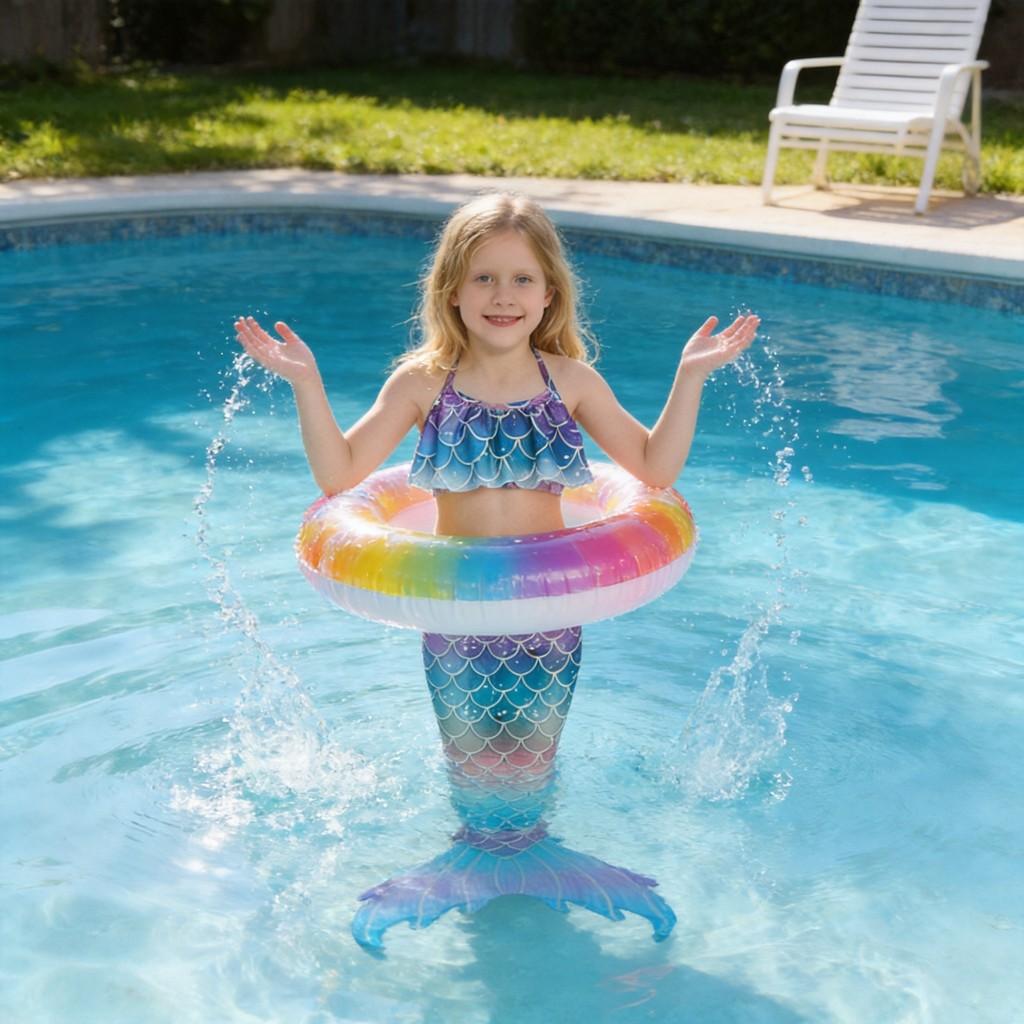 Costume da Bagno Sirena per Bambina 3 Pezzi Squame Coda di Sirena Set Bikini Bambini Spiaggia Piscina Cosplay Outfit da Bagno