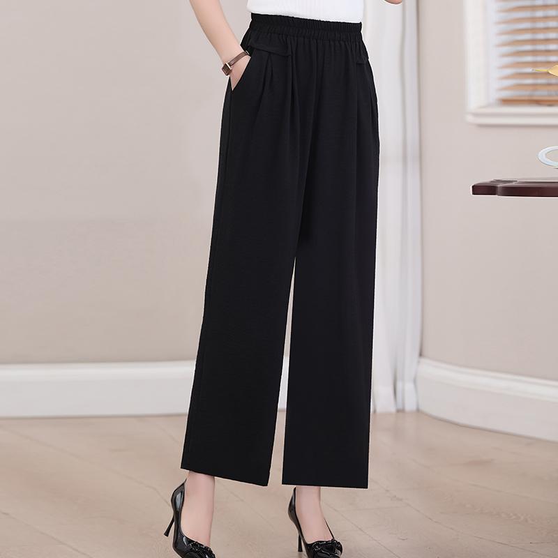 Summer Wide Leg Pants Women Clothes Casual Elastic Waist Plus Size High Waist Black Pants