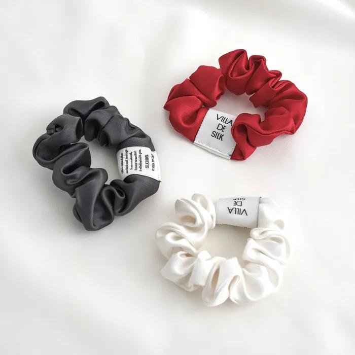 Baby Scrunchie 3-Set (Off-white/Cherry red/Charcoal) Silk Scrunchie Set
