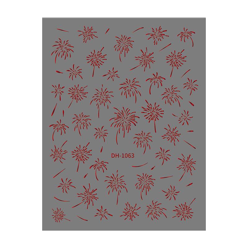 Redanco3D Cartoon Nail Art Stickers - Gold & Silver Fireworks New Year Design DH-1063