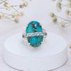 Unique Women's 925 Sterling Silver Oval Gemstone Statement Ring – Mojave Turquoise, Green Onyx or Rose Quartz with Faceted Accent Stones