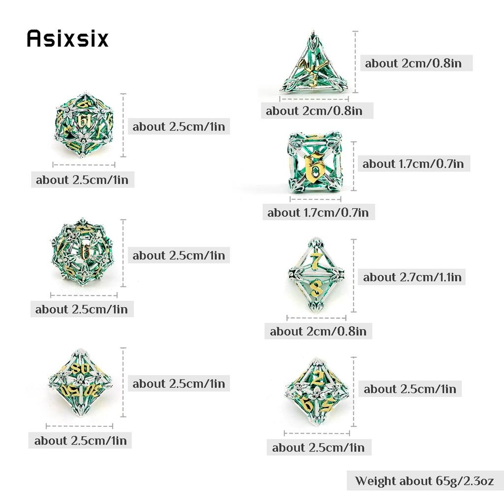 7 Pcs Silver Green Leaf Flower Metal Dice Hollow Metal Polyhedral Dice Set Suitable for Role-Playing RPG  Board Game Card Game