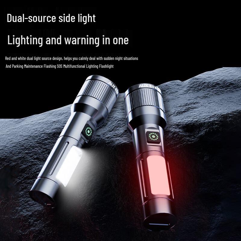 AUX High-Power Zoom Flashlight with Warning Side Light