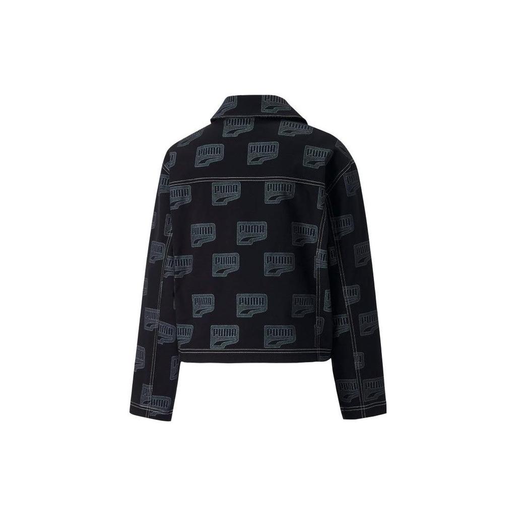 Puma Downtown Series Logo Print Double Pocket Single-Breasted Jacket Women Jacket Black 537639-01