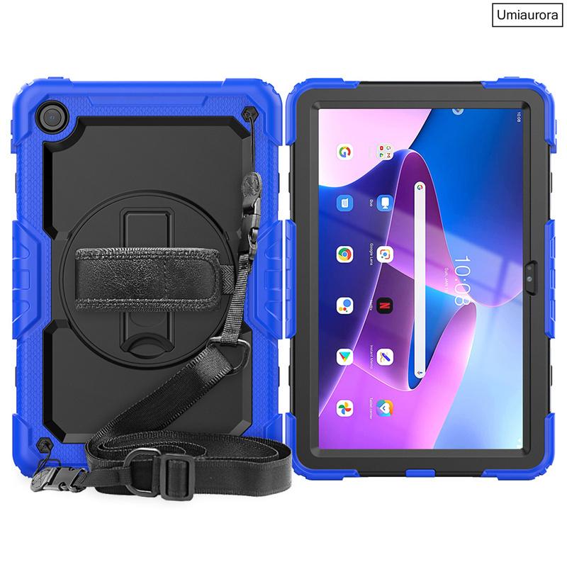 For Lenovo Tab M10 Plus 10.6" TB128FU 3rd Gen 10.1 Inch TB328FU X306F X606F Shockproof Rugged Tablet Case Hand Strap Stand Funda