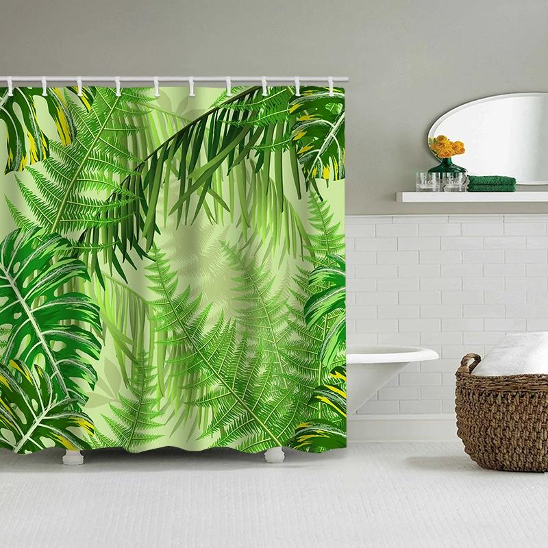 Frond Bathing Curtain  Bathroom Nordic Green Leaf  Shower Curtain Waterproof With 12 Hooks Home Deco