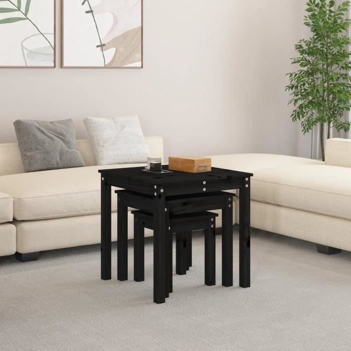 VidaXL Tables gigognes 3 pcs Noir Bois de pin massif 824977