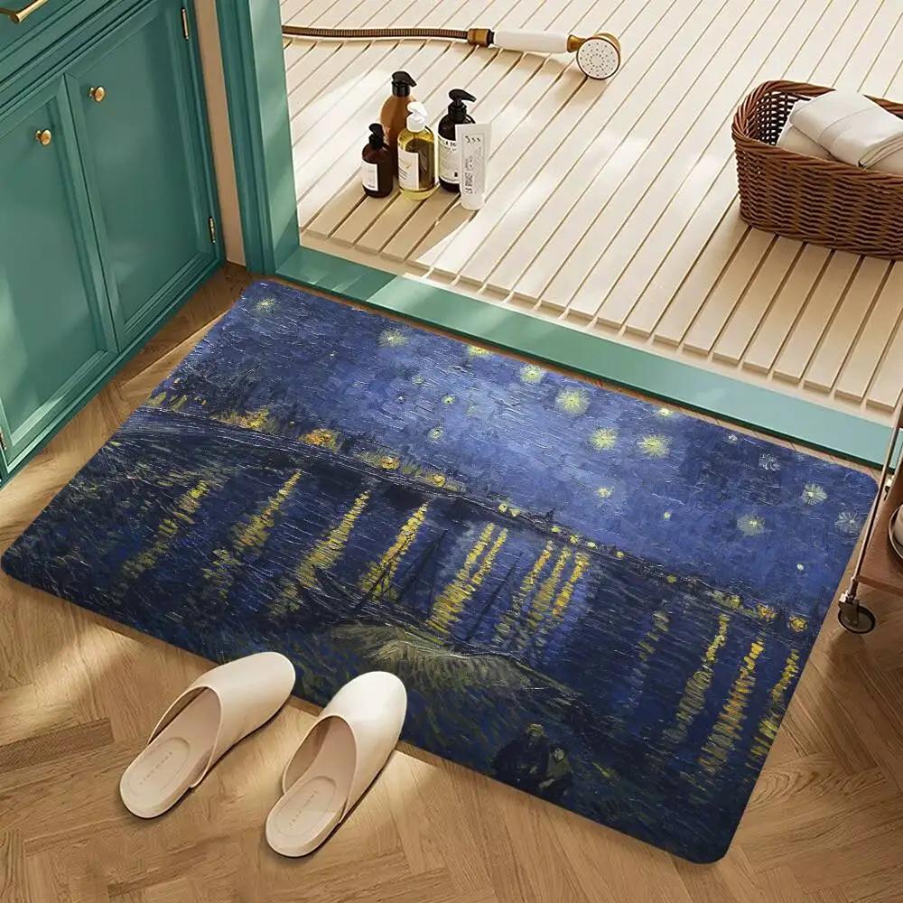 

VIKAMA Van Gogh Starry Night Bathroom Mat Soft, Non-Slip, Absorbent Entrance Doormat Bedroom & Kitchen Rug Home Decor 40x60cm