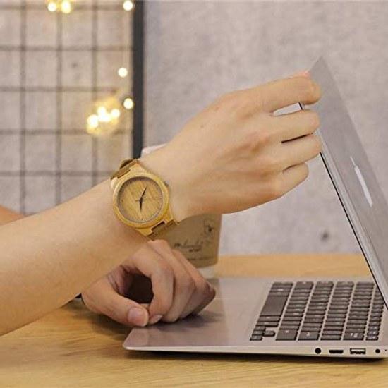 Ahşap saat ahşap bambu kol saati kadın erkek analog 133. Doğal turkuaz damarlı ham kahverengi taş gerçek deri kayış Noel hediyesi hediye.