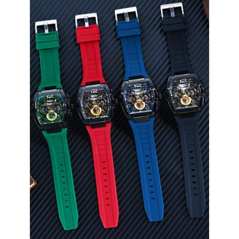 Relógio Vintage de Luxo para Homens Cronógrafo Esportivo de Pulso Quartzo com Pulseira de Silicone, Data, Luminoso