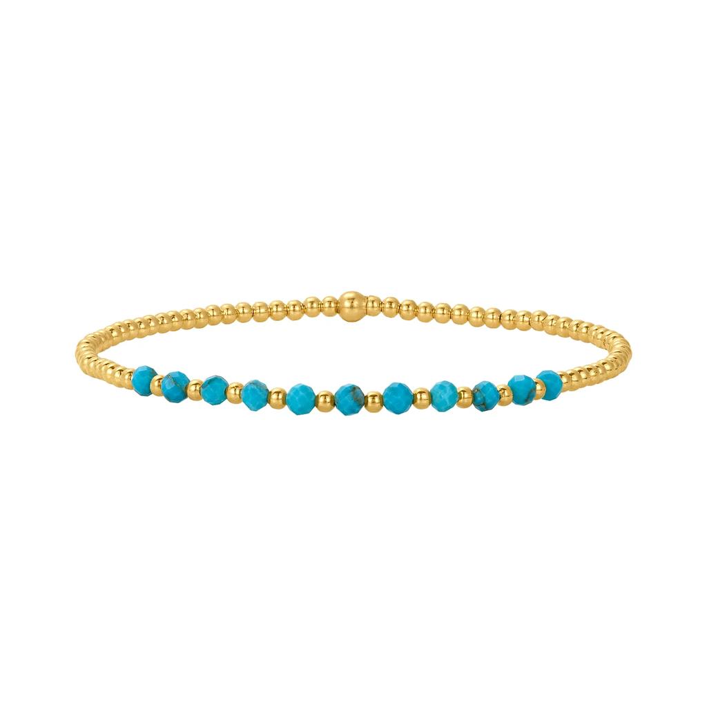 Vlen 18 K Gold Plated Turquoise Beaded Bracelet Stretchy Pulseras for Women Adjustable Elastic No Clasp Jewelry Gift