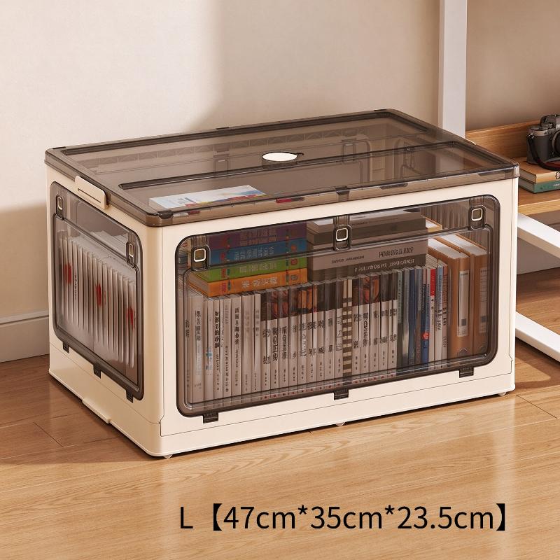 1Pcs Thickened Plastic Folding Collapsible Storage Bin Living Box Storage Box With Front Open Door Stackable Organizer For Book