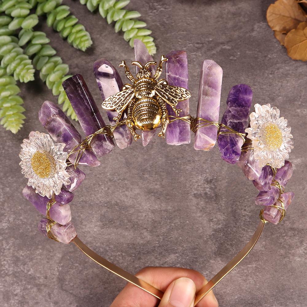 Exquisite Gold Crystal Daisy Bee Crown Headband for Brides