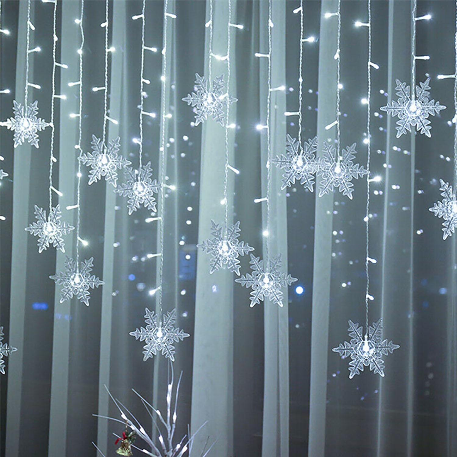 

4M 96 LED Lights 13ft Snowflake Curtain String Lights Memory Window Curtain Lamp 8 Modes Christmas Wedding Party Wall Decoration