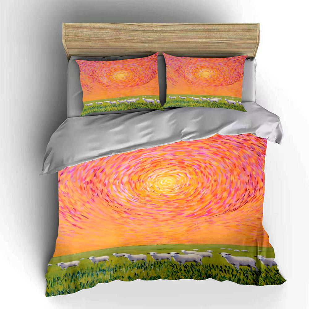 Swirling Sunset with Sheep. Bedding Sets Duvet Cover Sets Duvet Covers Pillowcases(1 * Duvet Cover 2 * Pillowcases Without Duvet Insert)