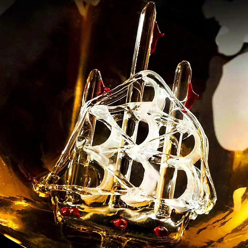 850ML Creative Globe Decanter Set with Lead-free Carafe Exquisite Wood-stand and 2 Glasses Whiskey Decanter Globe Grade Gift