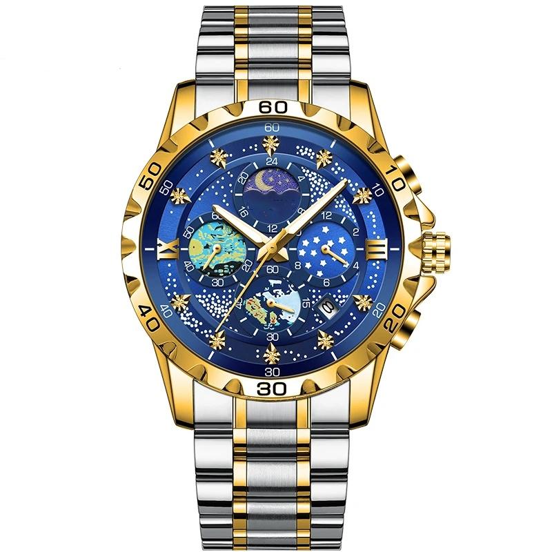

Мужские кварцевые часы с датой, водонепроницаемые светящиеся звездное небо, деловые часы, наручные часы