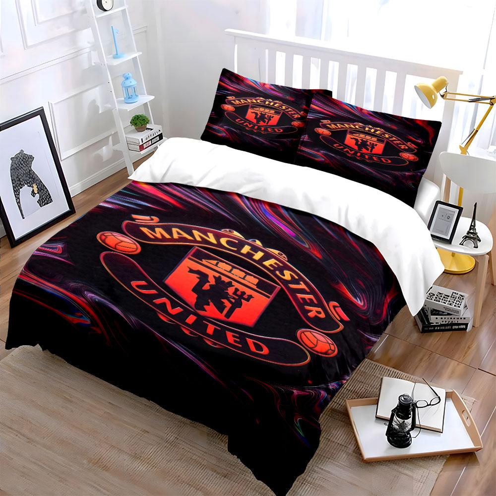 Conception du logo de Manchester United. Ensembles de literie Ensembles de housses de couette Housses de couette Taies d'oreiller(1 * Housse de couette 2 * Taies d'oreiller sans couette)