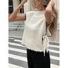 Women's Knitted Contrast Trim Vest Sweater Turtleneck Sleeveless Side Tie Pullover Autumn 2025 Casual Minimalist Female Sweaters